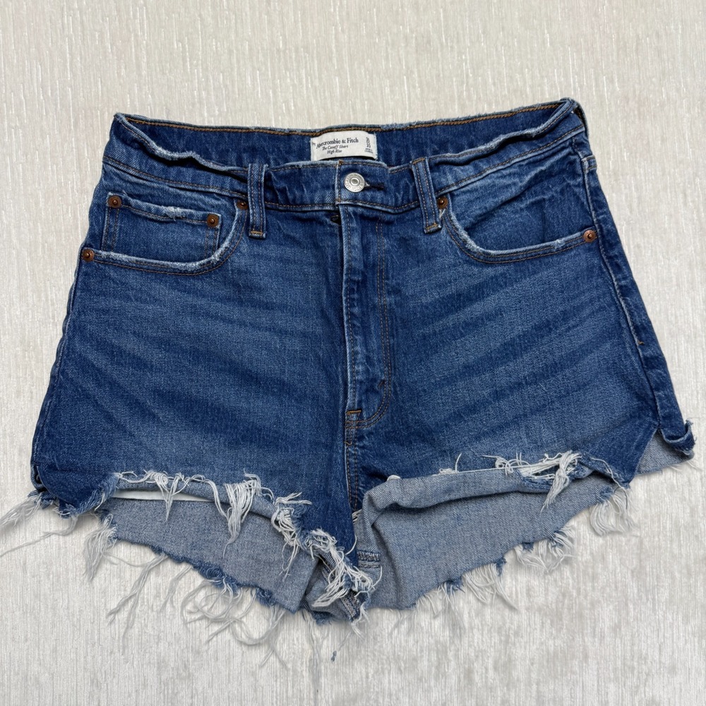 Abercrombie & Fitch The Cut Off Shorts High Rise Womens 10/30 Blue Denim Raw Hem